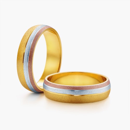 Obrączki ślubne: trzykolorowe złoto, półokrągłe, 5 mm